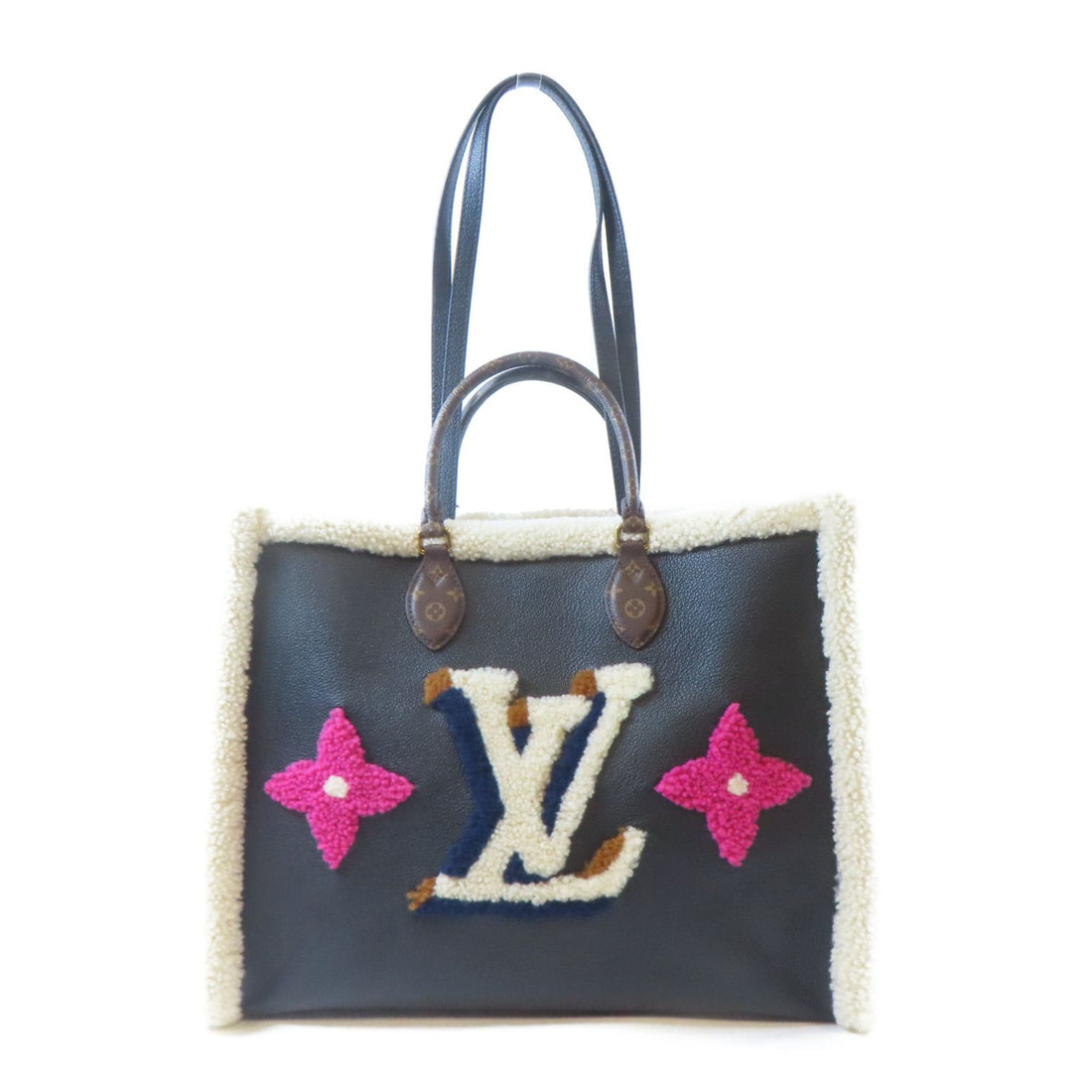 Louis Vuitton Cowhide Leather/wool On The Go Gm Tote Bag Hand-handed Shoulder Bag Black/white Black White Black 2way Sho