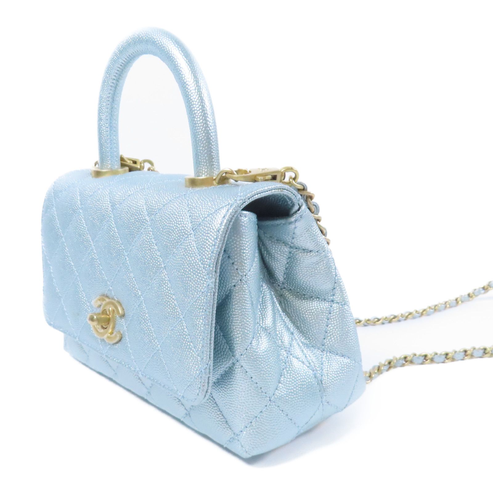 Chanel Blue Cowhide Leather Mini Coco Handle Hand-handed Shoulder And Back Bag 2way Should