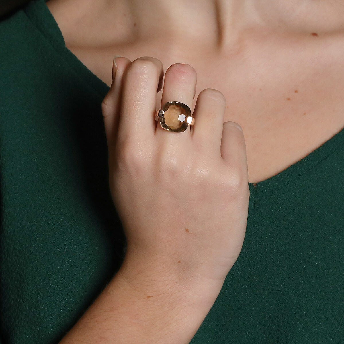 Smoked quartz and gold ring