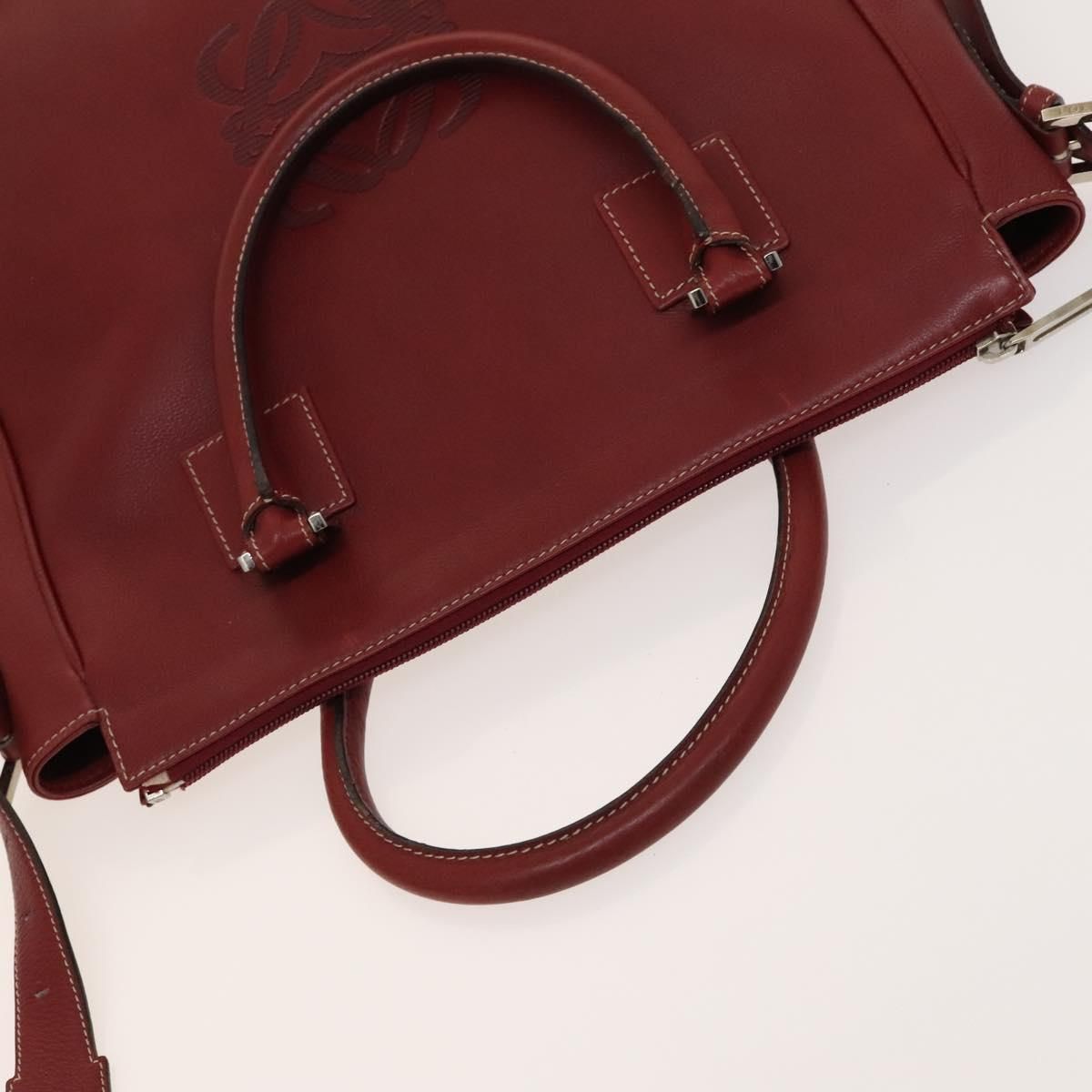 Loewe Anagram Hand Bag Leather 2way Red Silver Auth