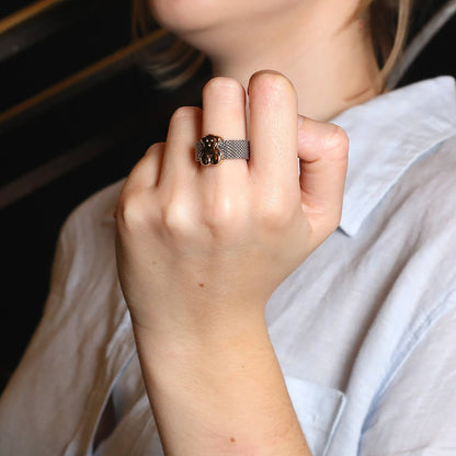 Stainless steel and gold ring