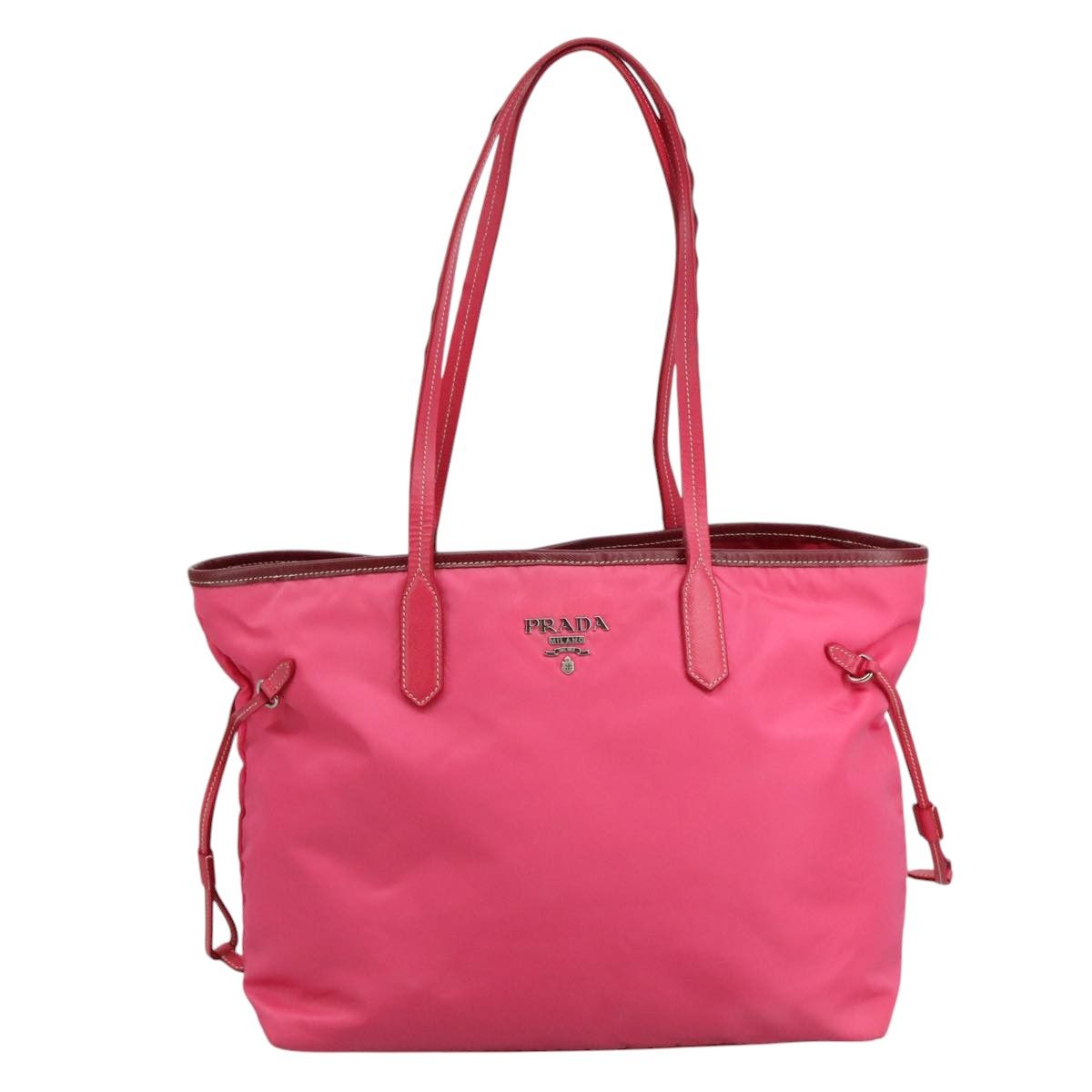 Prada Tote Bag Nylon Pink Silver Auth