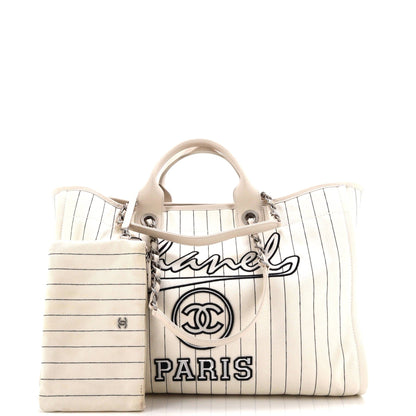Chanel Deauville Tote Pinstripe Cotton Medium