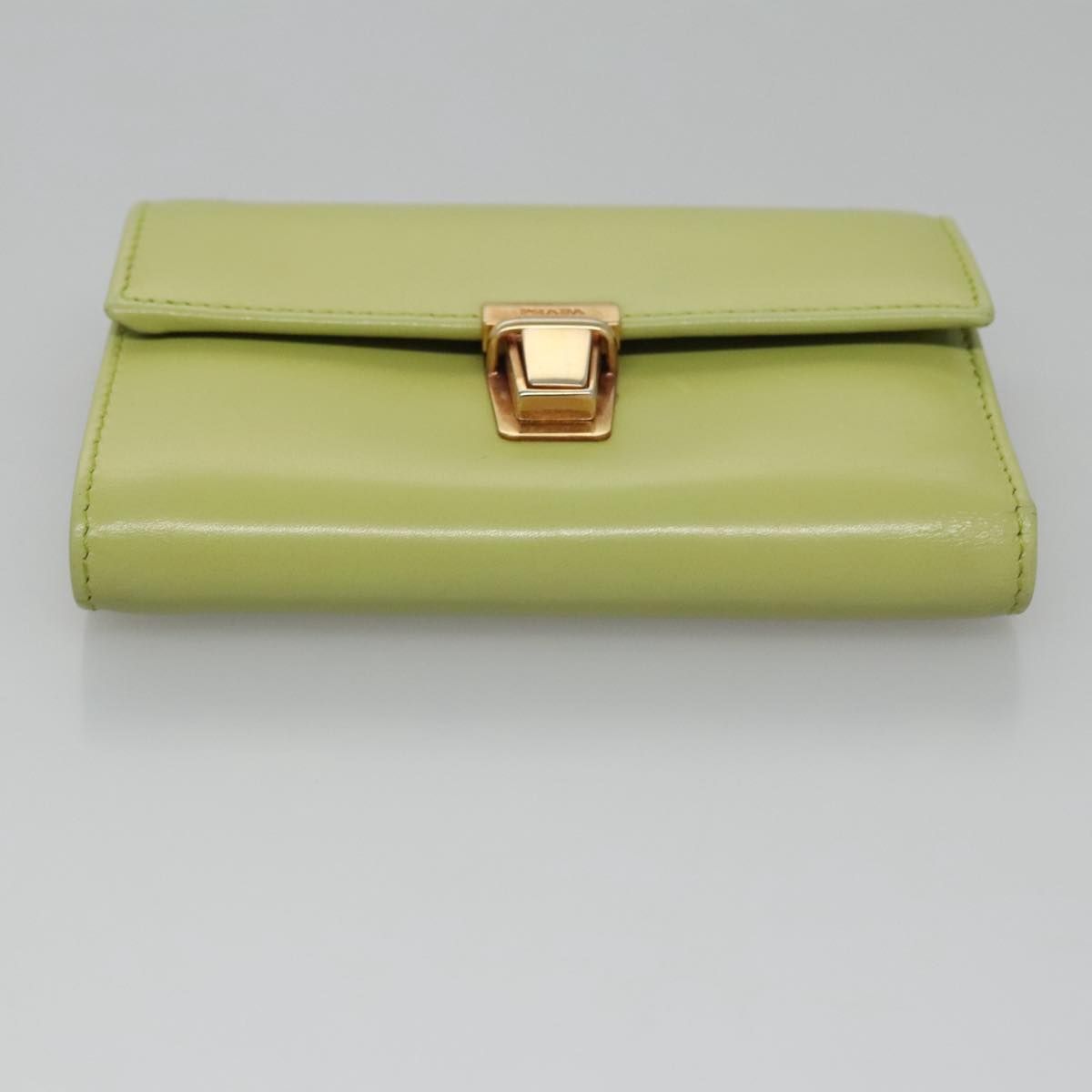 Prada Wallet Leather Green Gold Auth
