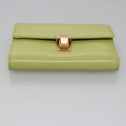 Prada Wallet Leather Green Gold Auth