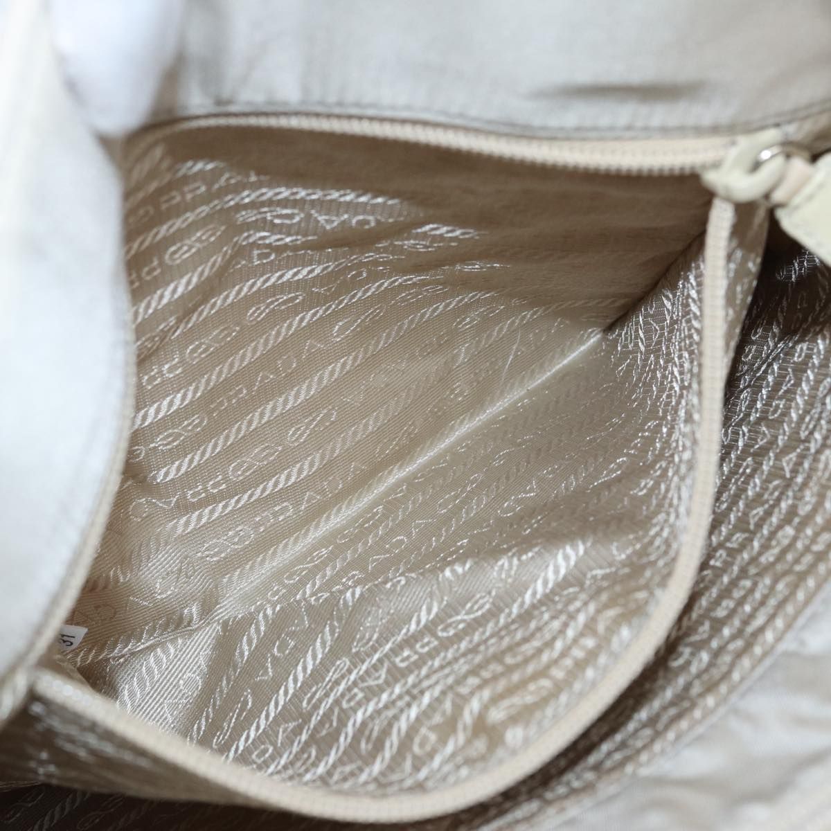 Prada Hand Bag Nylon Beige Silver Auth