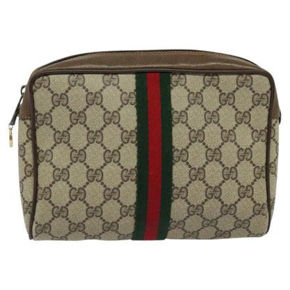 Gucci Gg Supreme Web Sherry Line Clutch Bag Pvc Beige Gold 84 01 012 Auth