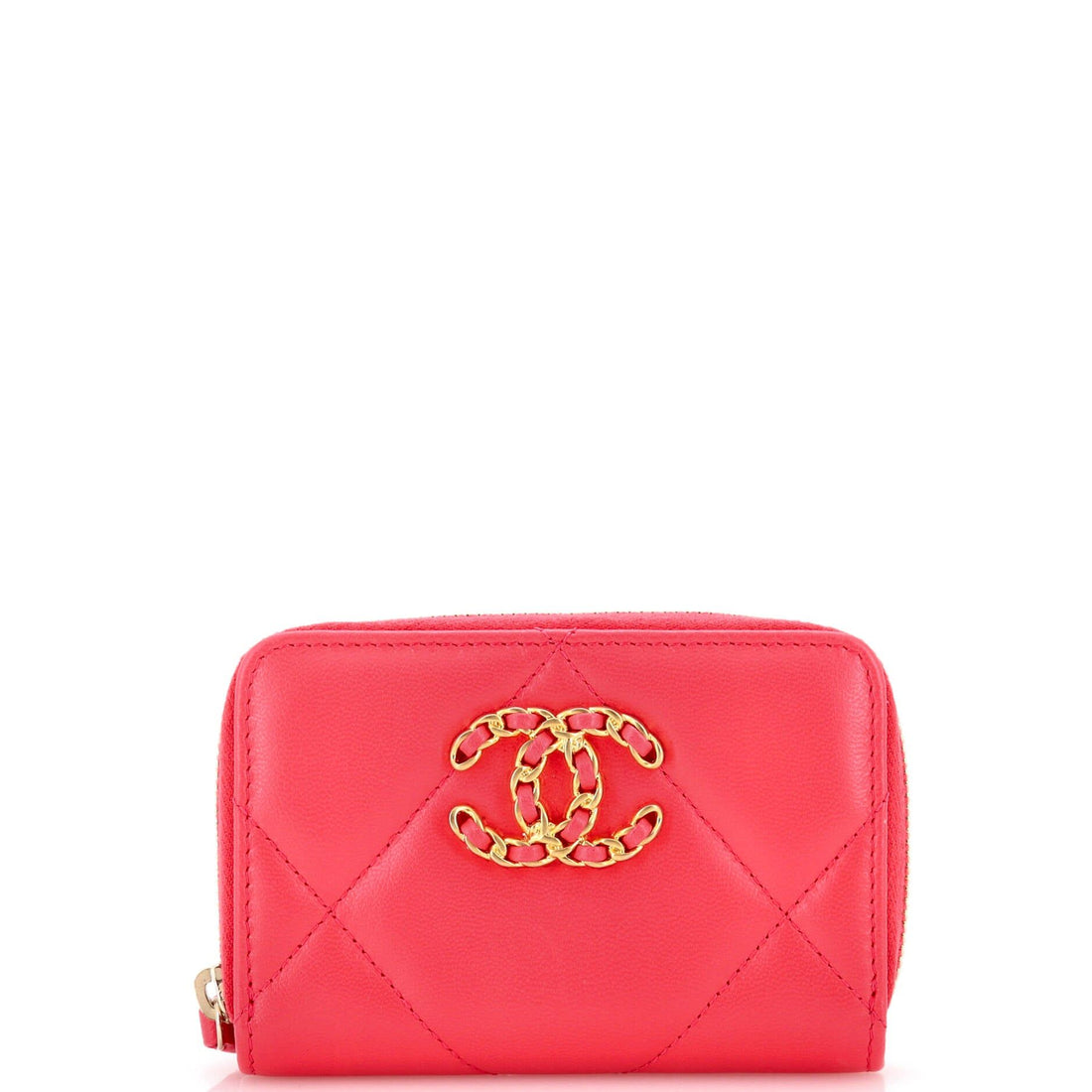 Chanel Pink Zip Coin Purse Quilted Leather