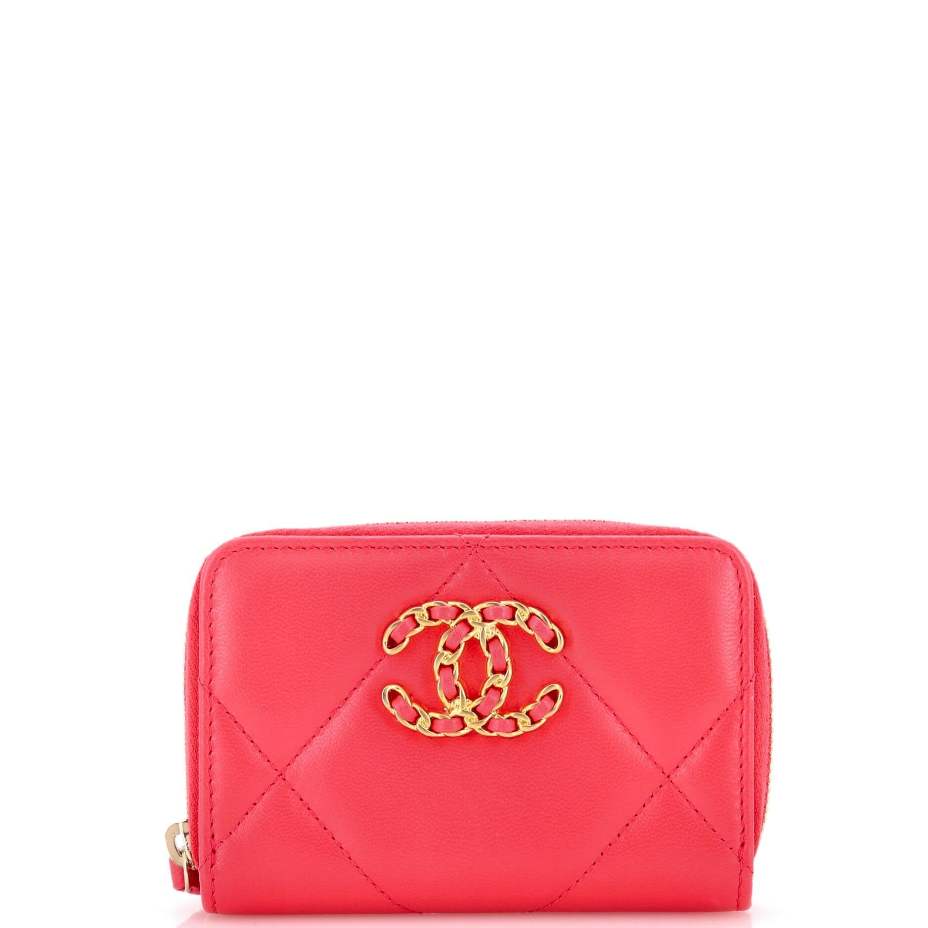 Chanel Pink Zip Coin Purse Quilted Leather