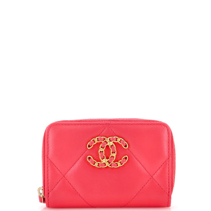 Chanel Pink Zip Coin Purse Quilted Leather