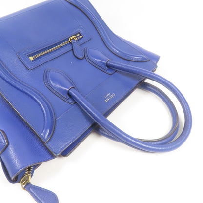 Celine Cowhide Leather Micro Luggage Golden Shoulder Back Bag Blue Calfskin (cowhide)