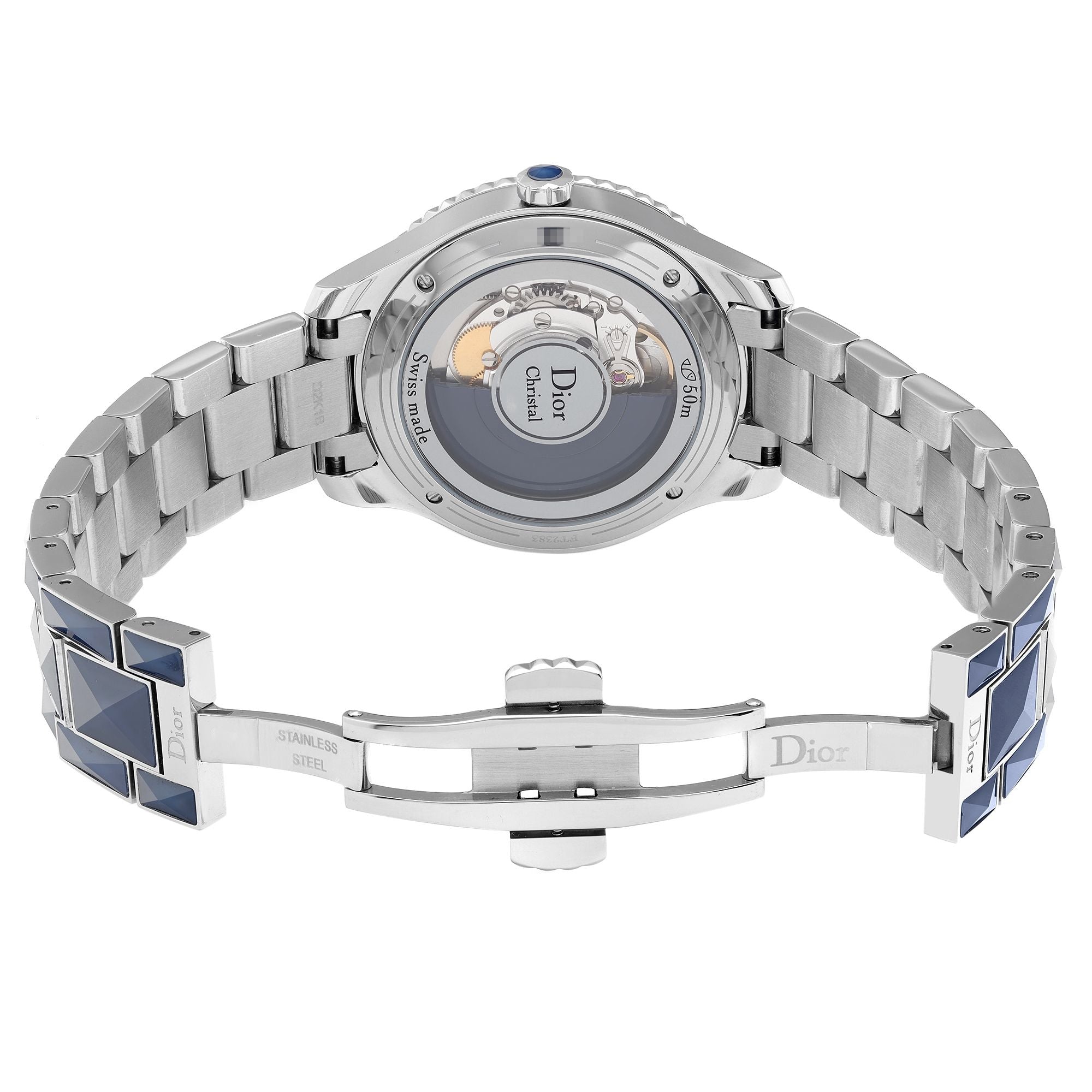 Christian Dior Christal Steel Blue MOP Diamond Dial Automatic Watch CD144517M001