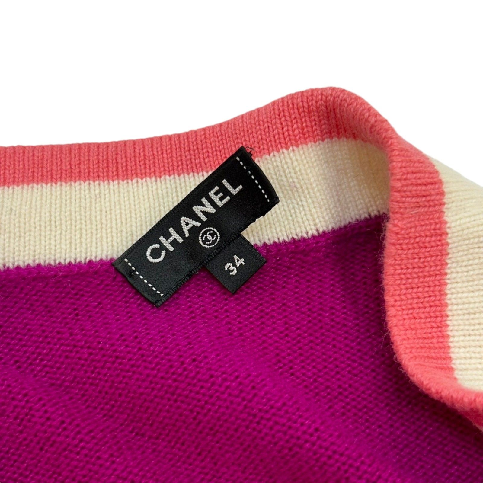 Chanel Cashmere Cardigan Purple White Pink 34