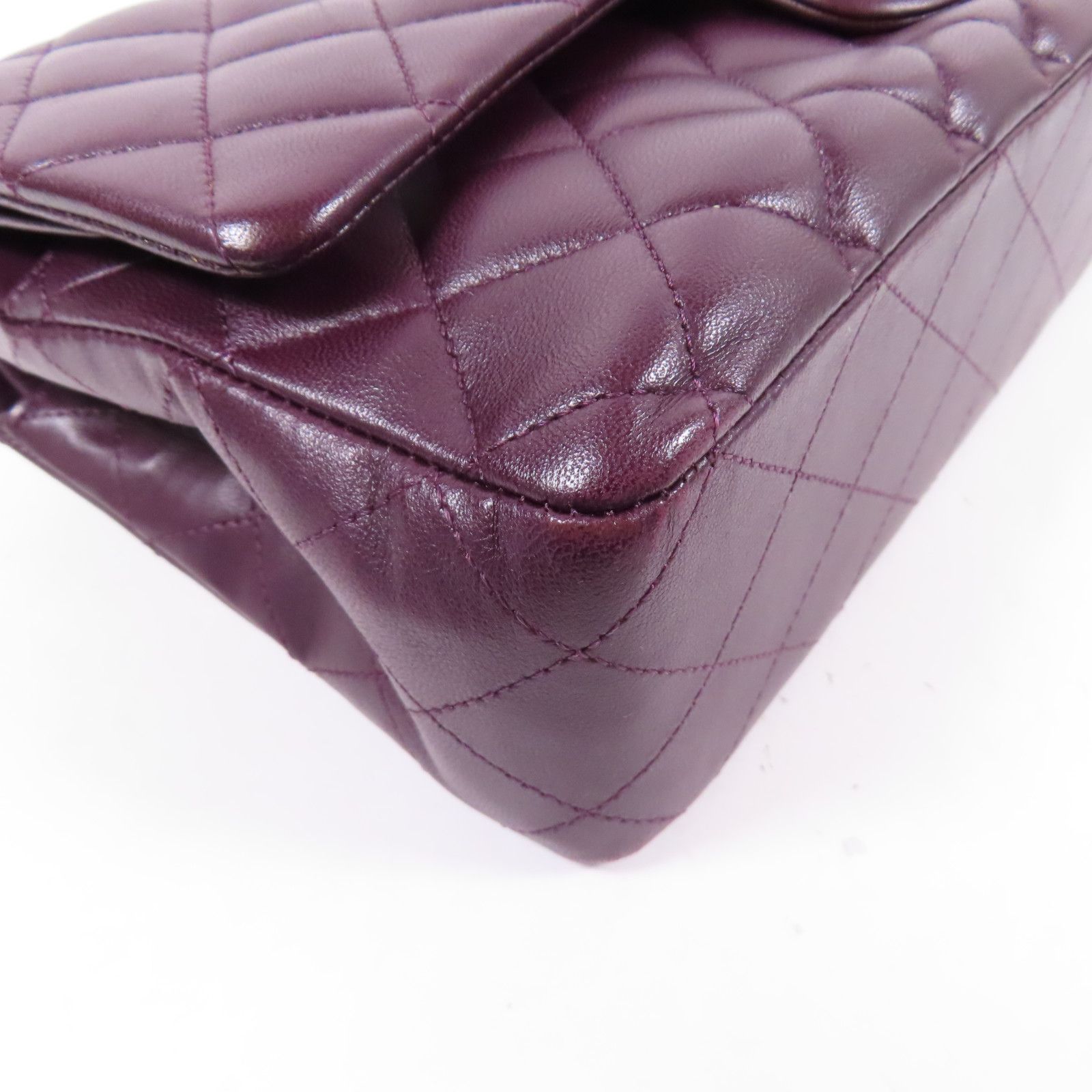 Chanel Purple Sheepskin Leather Classic 25 Silver Shoulder Bag Lambskin (sheep Leather) A 01112