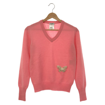 Chanel V-neck Sweater Knitwear P 40780k 02896 Cashmere Pink 