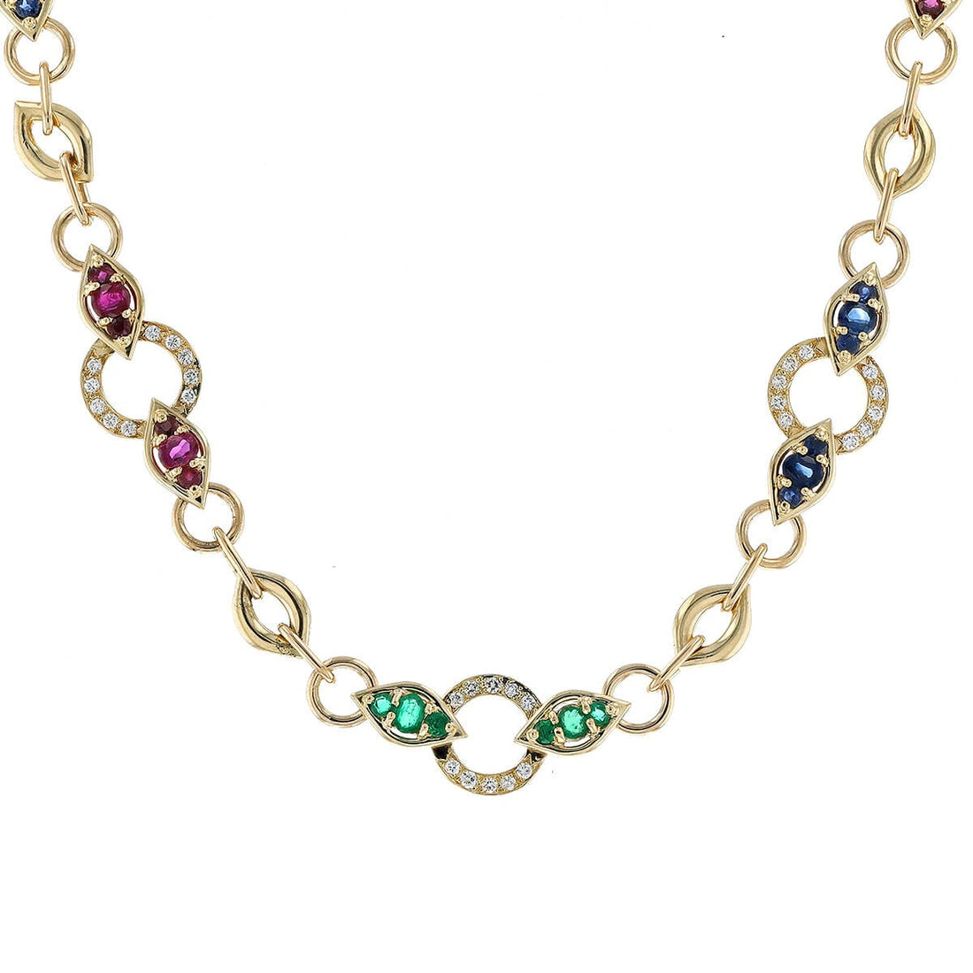 Tabbah diamonds, emeralds, rubies and gold necklace