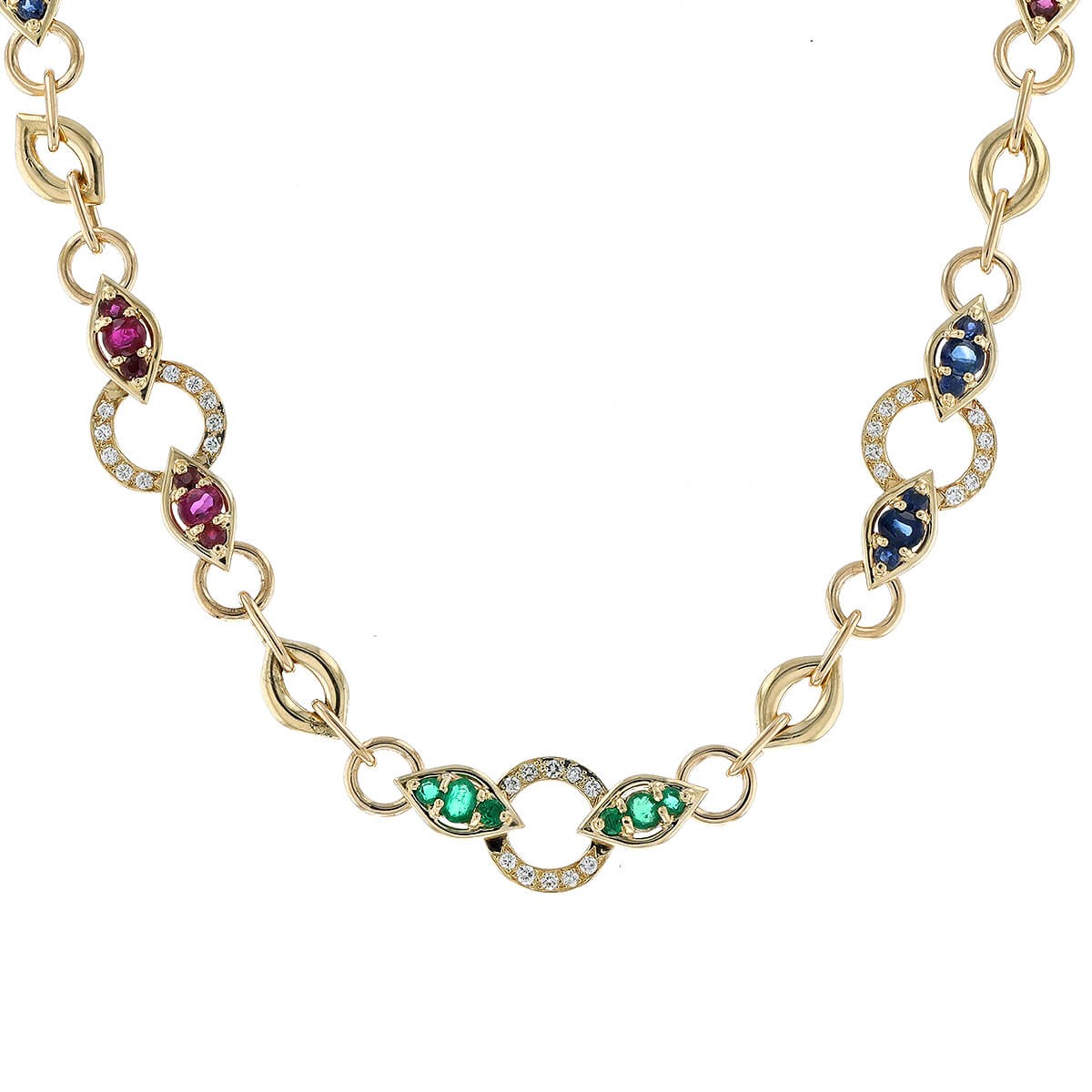 Tabbah diamonds, emeralds, rubies and gold necklace
