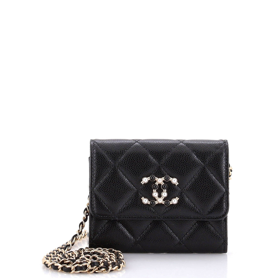 Chanel Coco Candy Card Holder On Chain Quilted Caviar