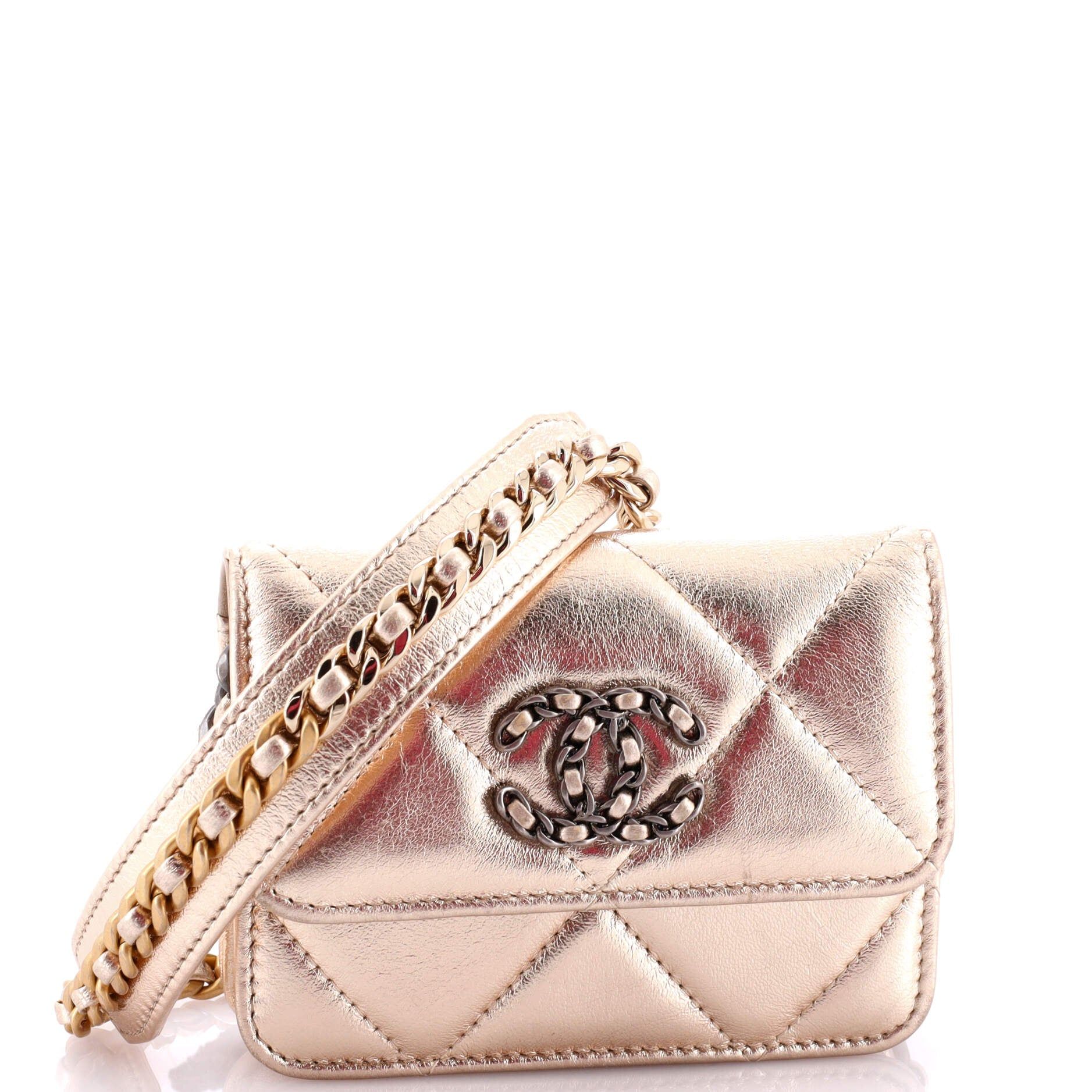 Chanel Gold Flap Coin With Chain Quilted Leather Purse