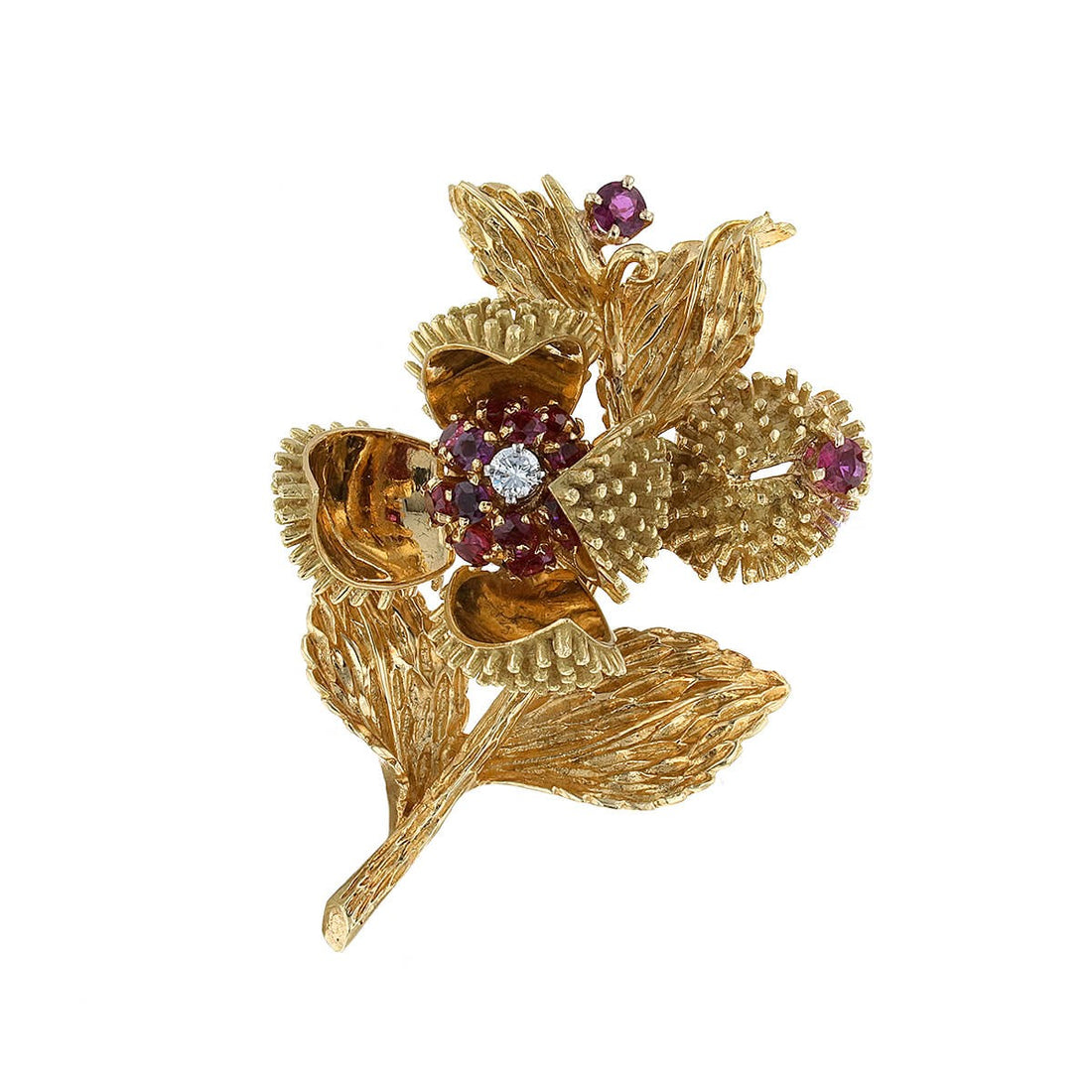 Tiffany & Co. Chestnut rubies, diamond and gold brooch