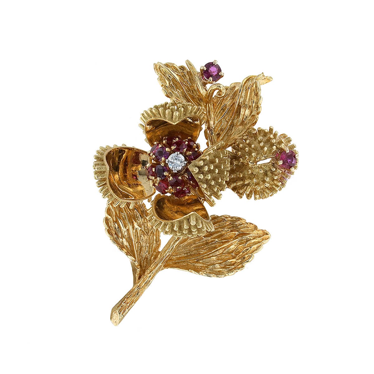 Tiffany &amp; Co. Chestnut rubies, diamond and gold brooch