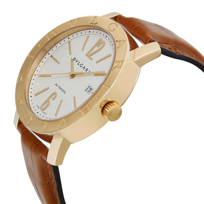 Bvlgari Diagono XL 42mm 18k Yellow Gold White Dial Leather Mens Watch BB42GL
