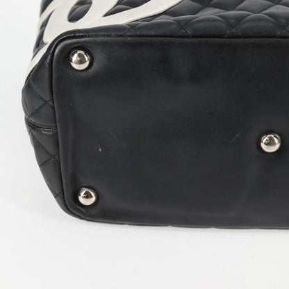 Chanel Cambon Line Matelasse Tote Bag Leather Black Silver Cc Auth