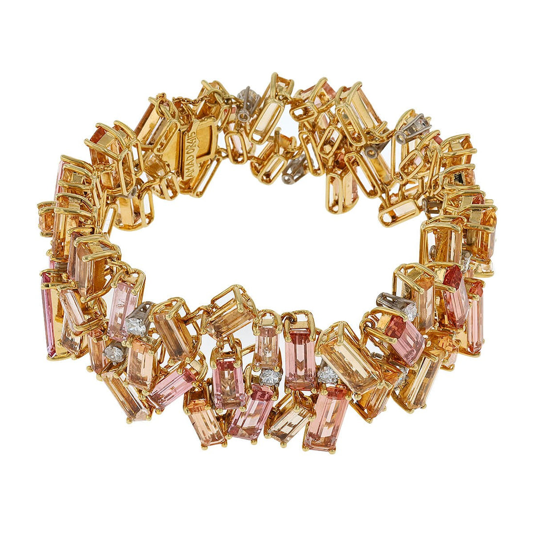 Tourmaline, quartz, diamonds and gold bracelet