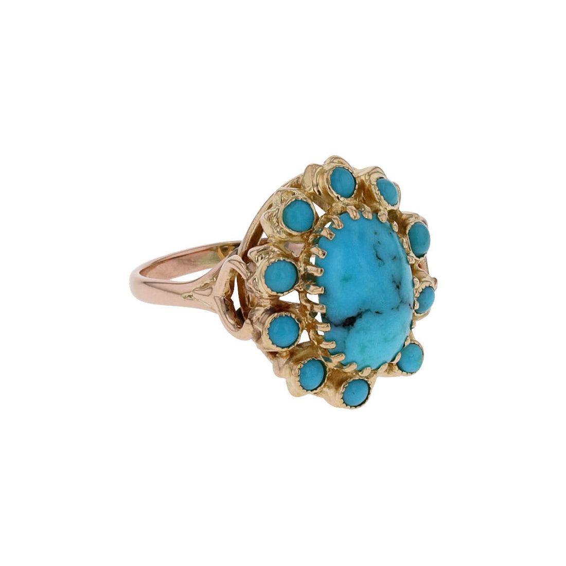 Turquoises and gold ring