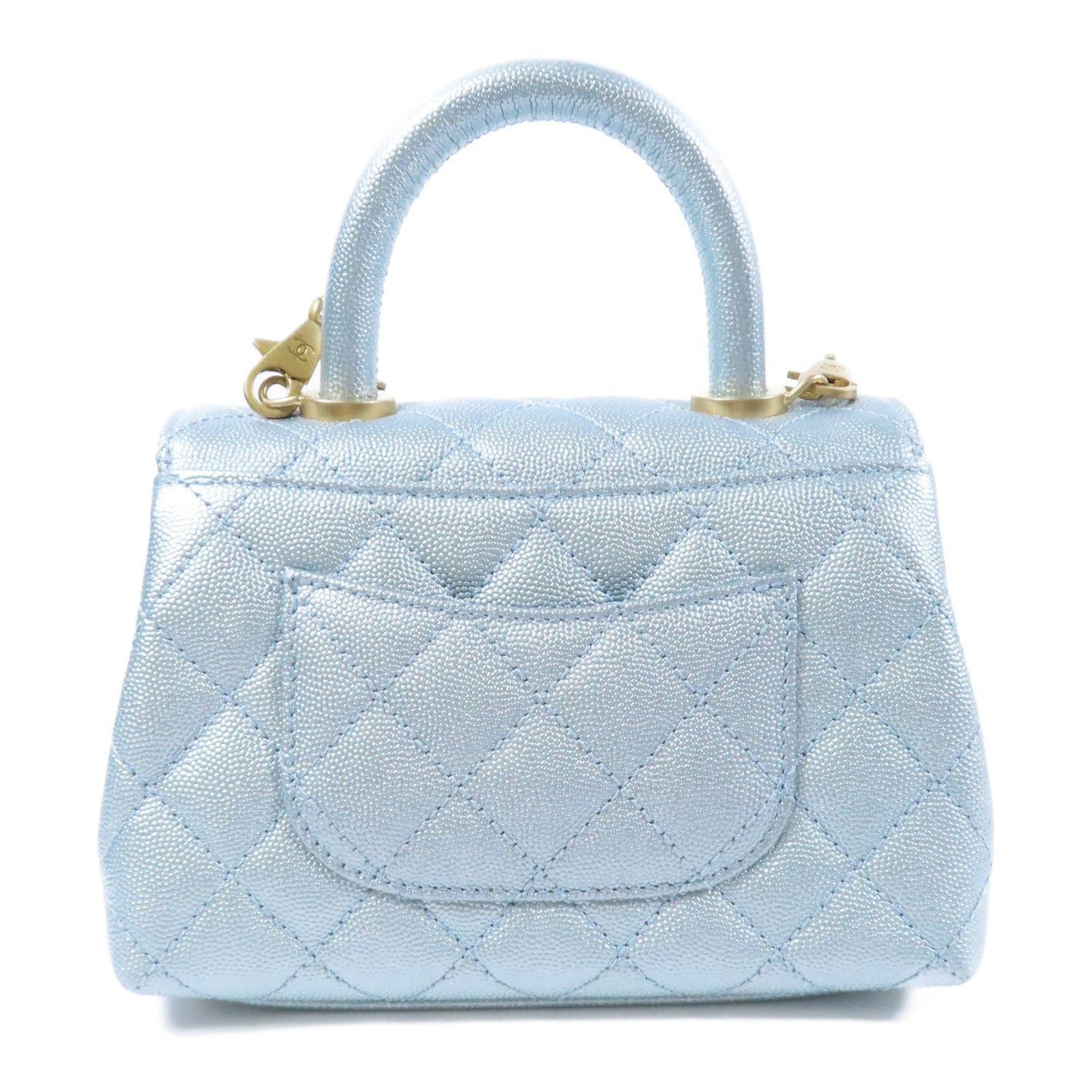 Chanel Blue Cowhide Leather Mini Coco Handle Hand-handed Shoulder And Back Bag 2way Should