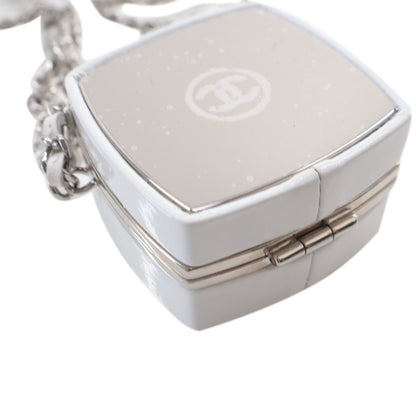 Chanel Patent Goatskin Make-up Box Clutch With Chain White