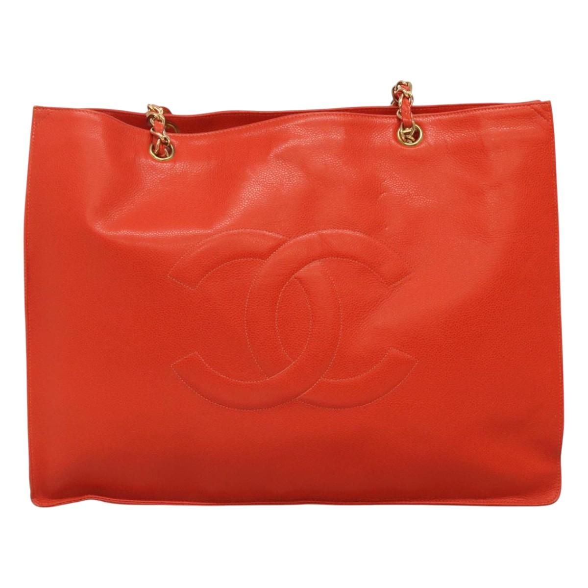 Chanel Caviar Orange Chain Tote