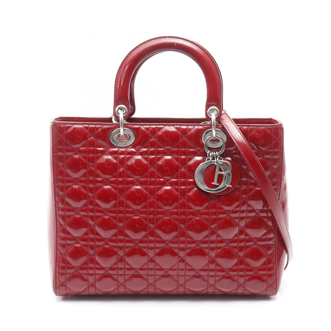 Christian Dior Christian Dior Large Cannage Handbag Red Patent Leather