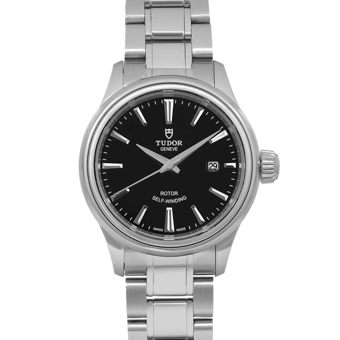 Tudor Style 28mm Steel Black Stick Dial Ladies Automatic Watch 12100-0002