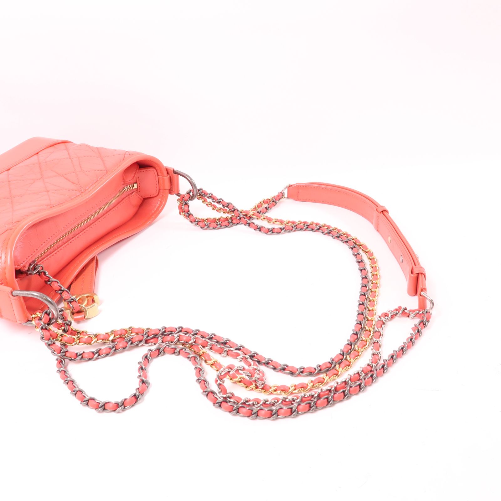Chanel Goatskin Quilted Small Gabrielle Hobo Orange Pink