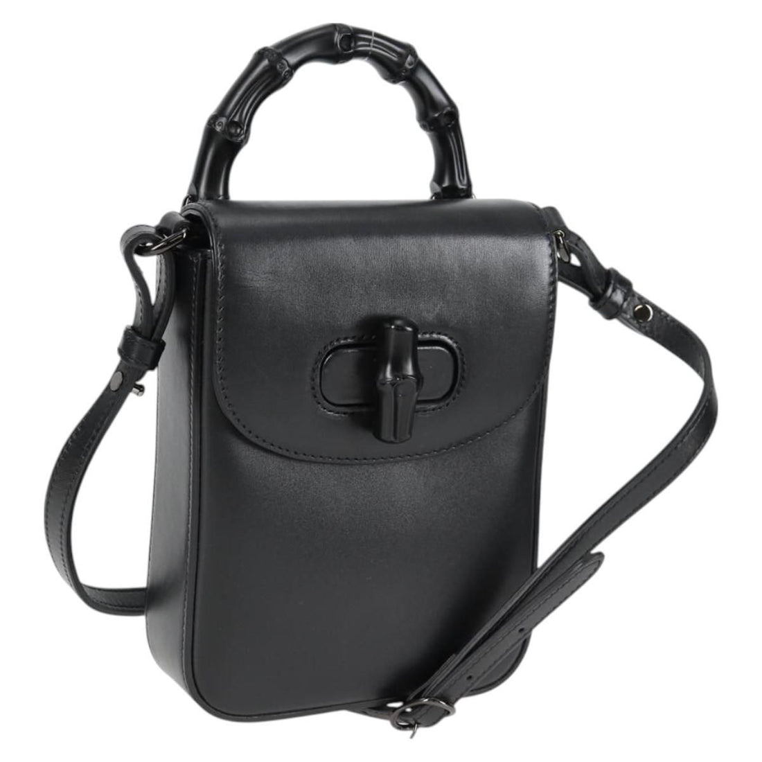 Gucci Calfskin Mini Bamboo Top Handle 3 Way Shoulder Bag Black