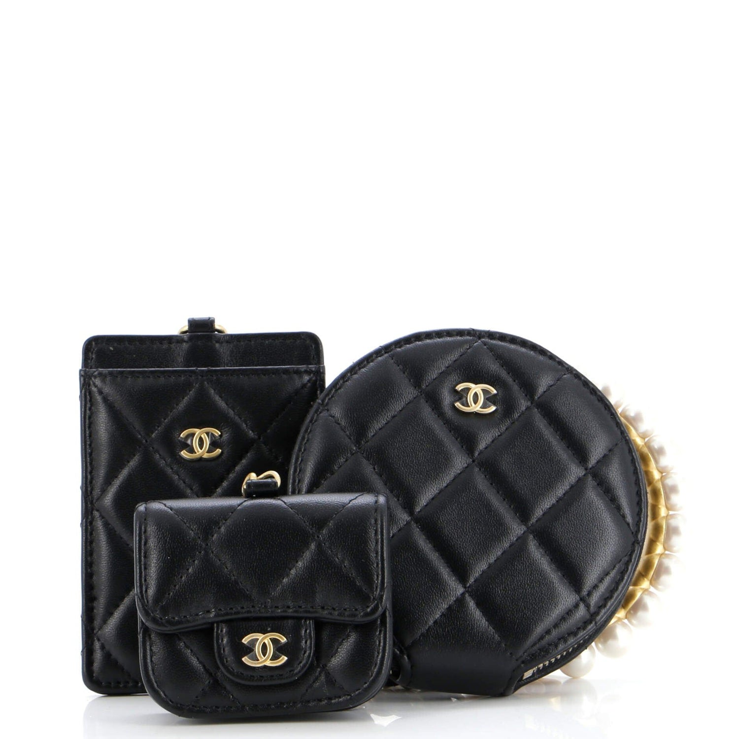 Chanel Pearl Crown Handle Multi-Pouches Quilted Lambskin