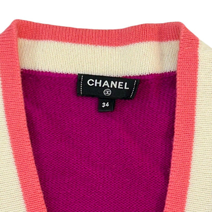 Chanel Cashmere Cardigan Purple White Pink 34