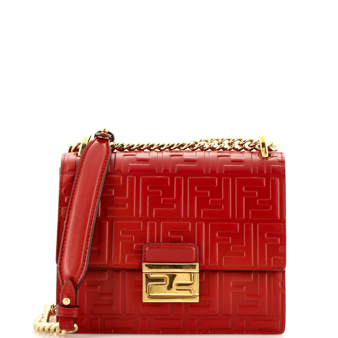 Fendi Kan U Shoulder Bag Zucca Embossed Leather Small