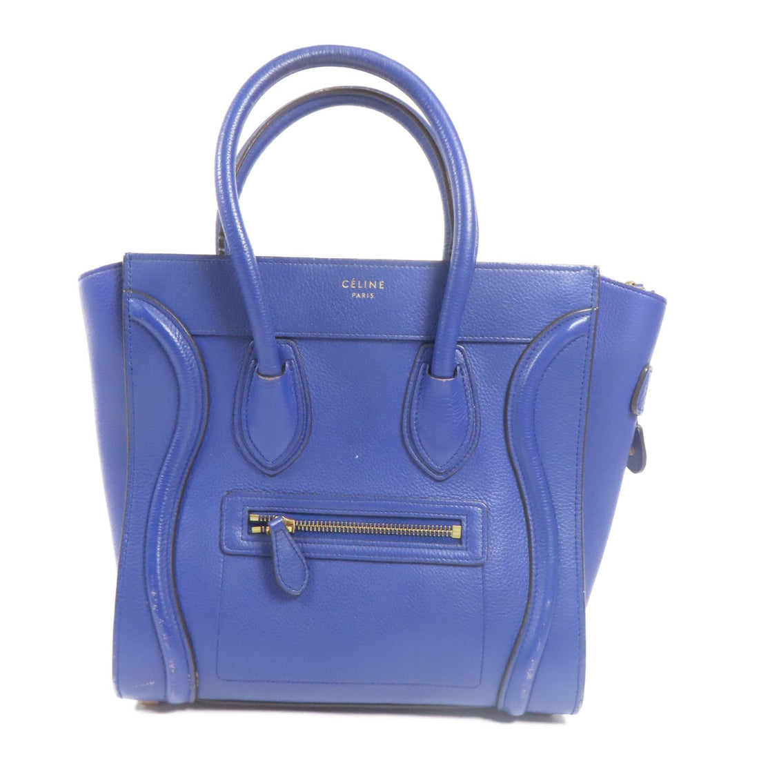 Celine Cowhide Leather Micro Luggage Golden Shoulder Back Bag Blue Calfskin (cowhide)
