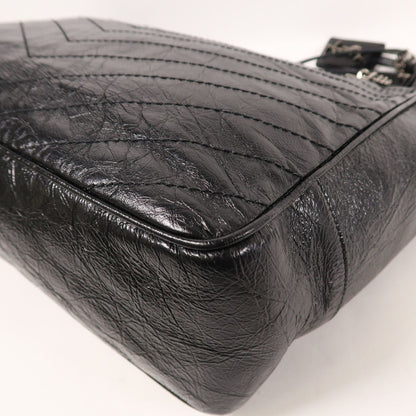 Yves Saint Laurent Cowhide Leather Niki Large Silver Shoulder Bag Black Calfskin (cowhide) Pmr 504