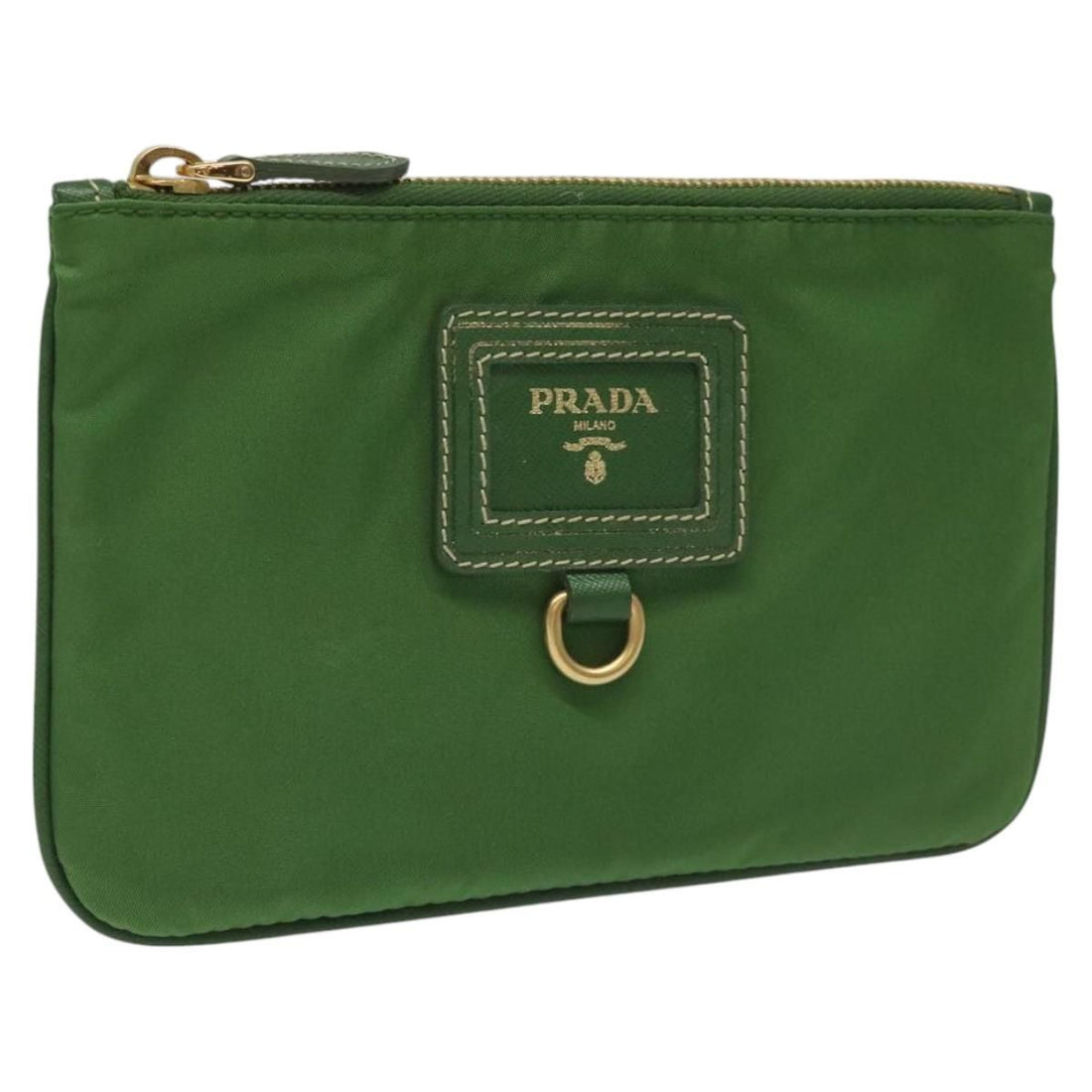 Prada Pouch Nylon Green Gold Auth