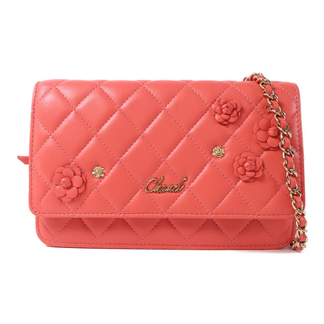 Chanel Pink Sheepskin Leather Woc Wallet On Chain Golden Cross Shoulder Back Bag Lambskin (sheep Leat