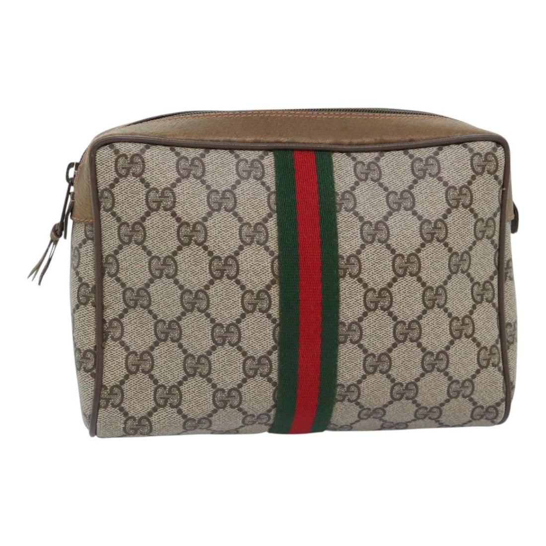 Gucci Gg Supreme Web Sherry Line Clutch Bag Pvc Beige Red 89 01 012 Auth