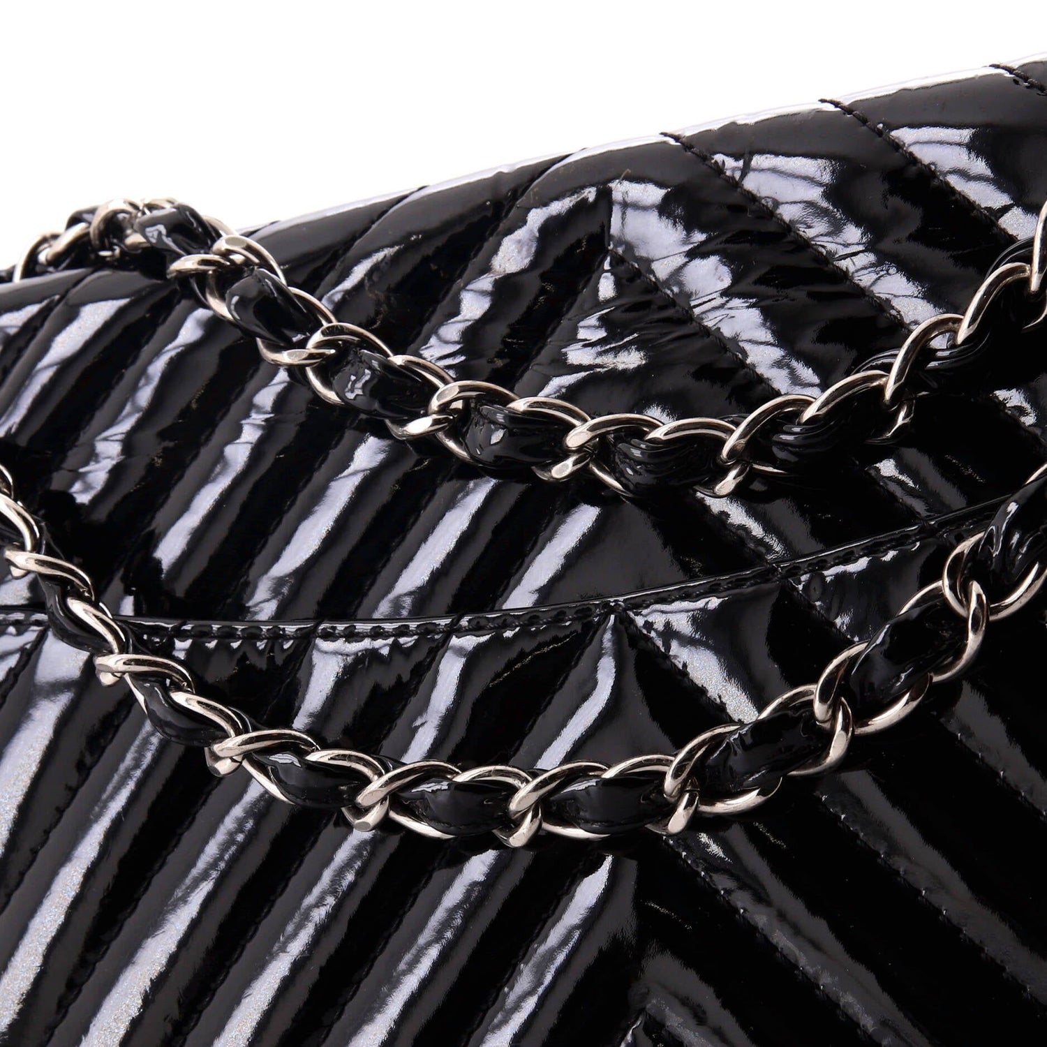 Chanel Classic Single Flap Bag Chevron Patent Maxi
