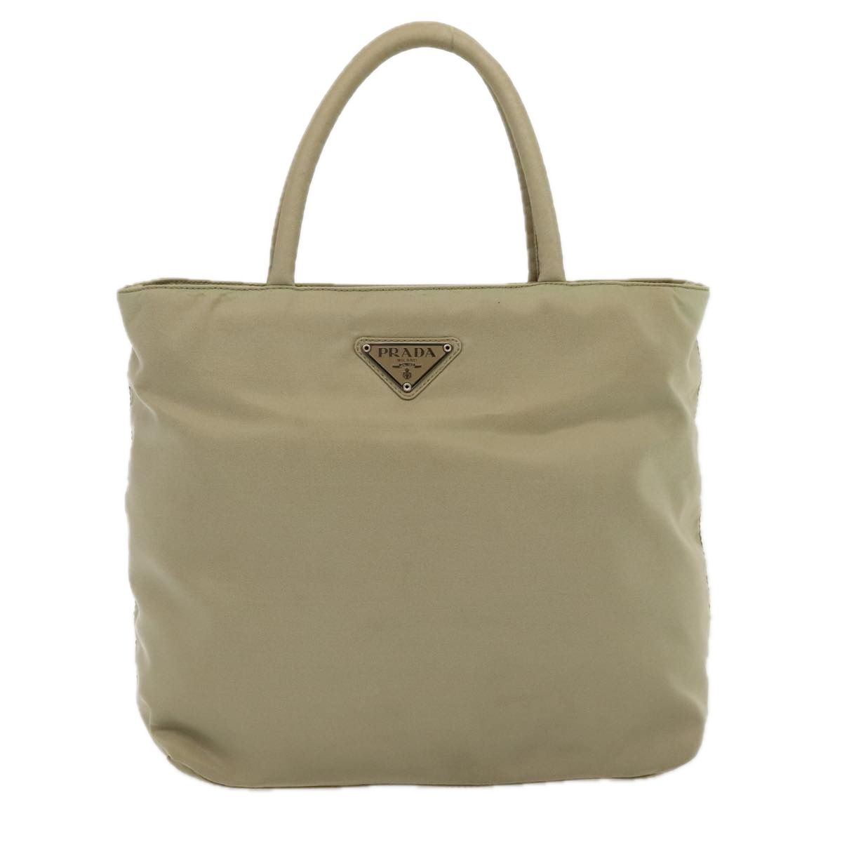 Prada Hand Bag Nylon Beige Silver Auth