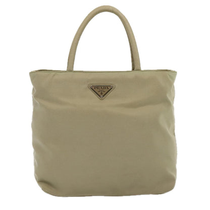 Prada Hand Bag Nylon Beige Silver Auth