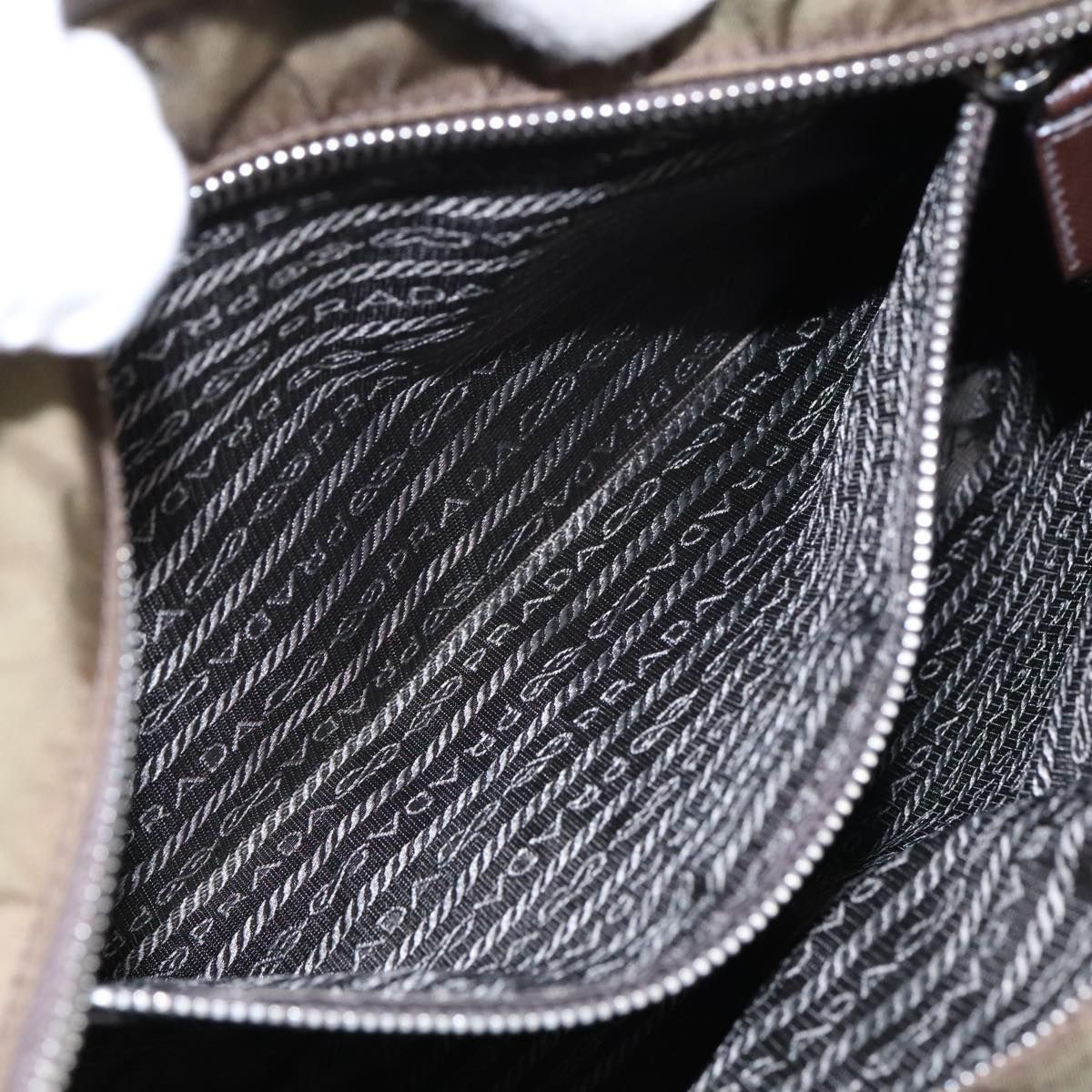 Prada Shoulder Bag Nylon Khaki Brown Silver Auth