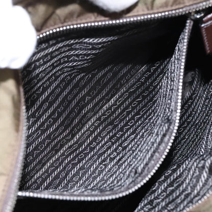 Prada Shoulder Bag Nylon Khaki Brown Silver Auth
