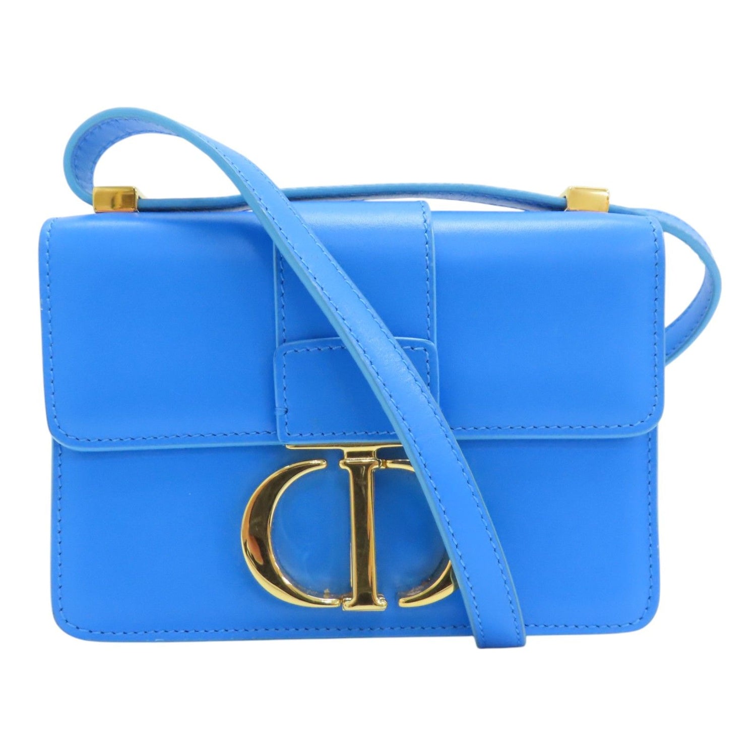 Dior 30 Montaigne Shoulder Bag Calfskin Blue Gold Metal